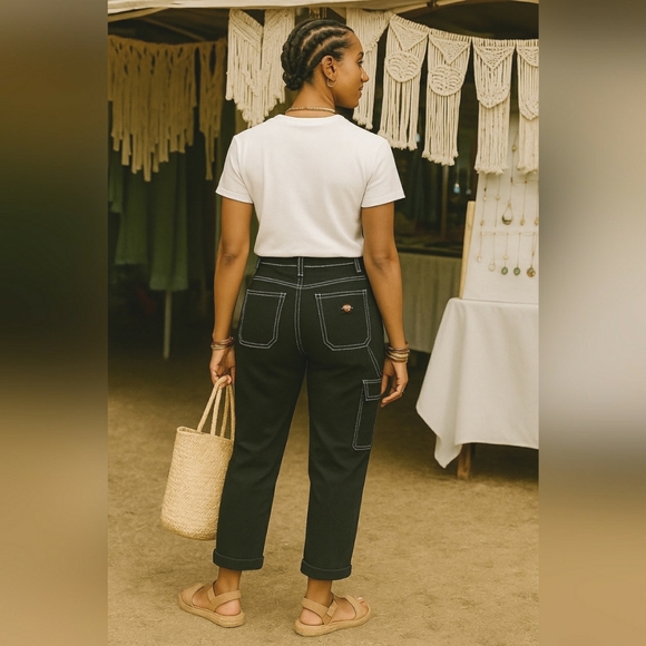 Dickies 30 Cargo Retro Sporty Utility Black Cropped Cotton Mid Rise - Picture 4 of 9